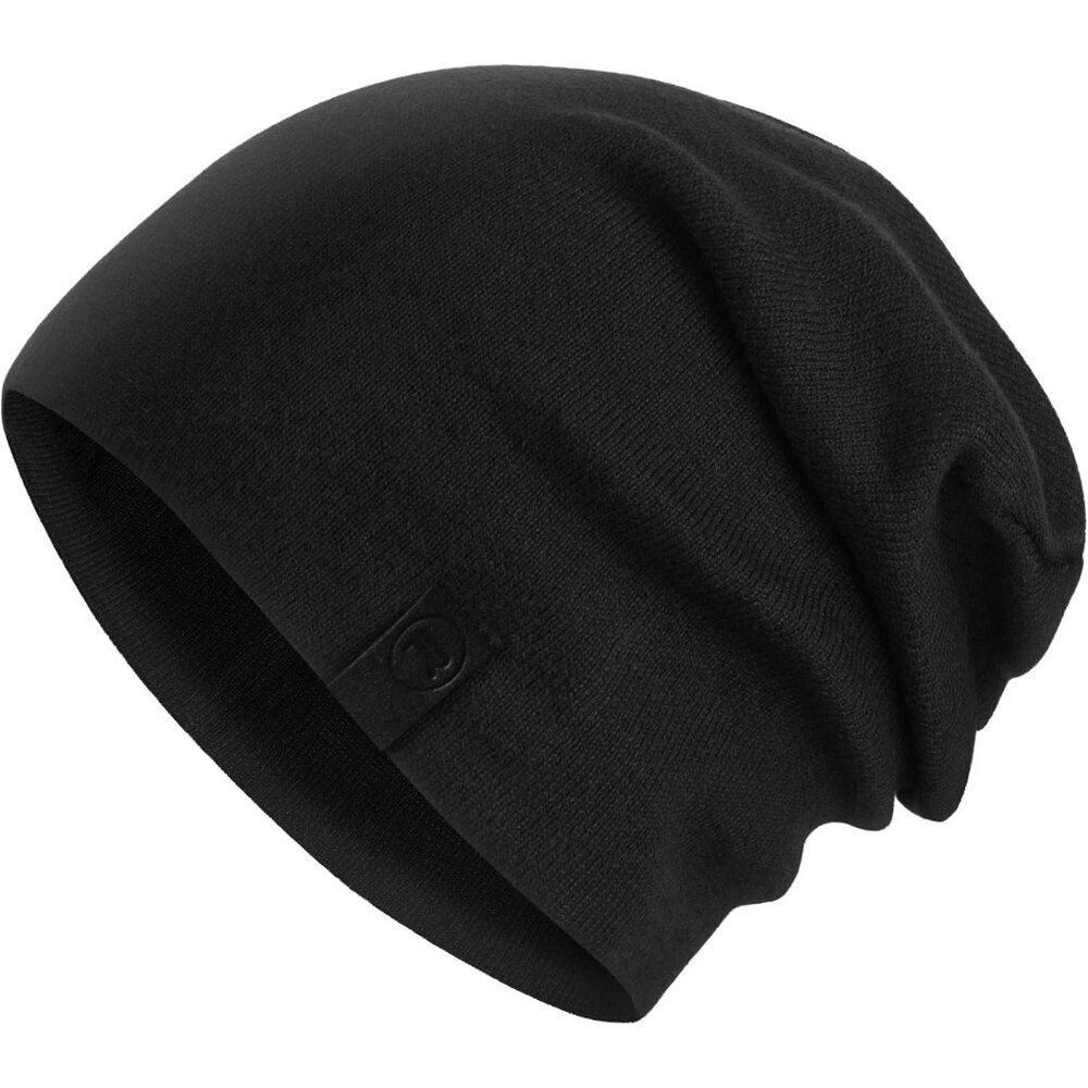 Unisex Black 100% Cotton Winter Skull Pull on Knit Warm Slouchy Baggy Beanie Cap